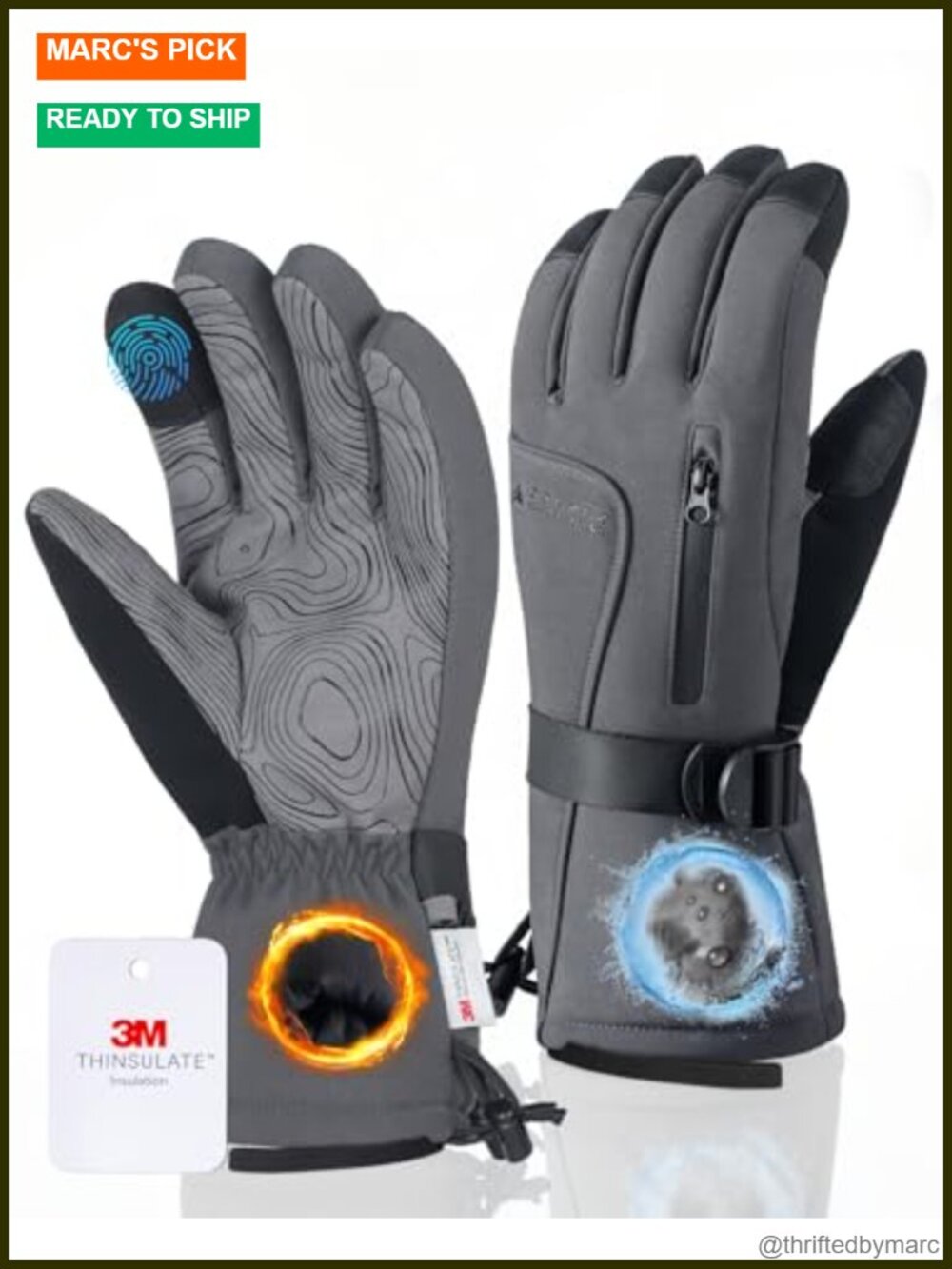 Waterproof Touchscreen Ski Gloves with 3M Thinsulate -22°F Warmth